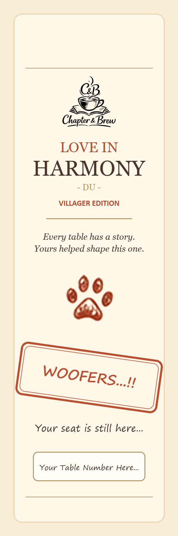 Love in Harmony — Du Villager Edition bookmark